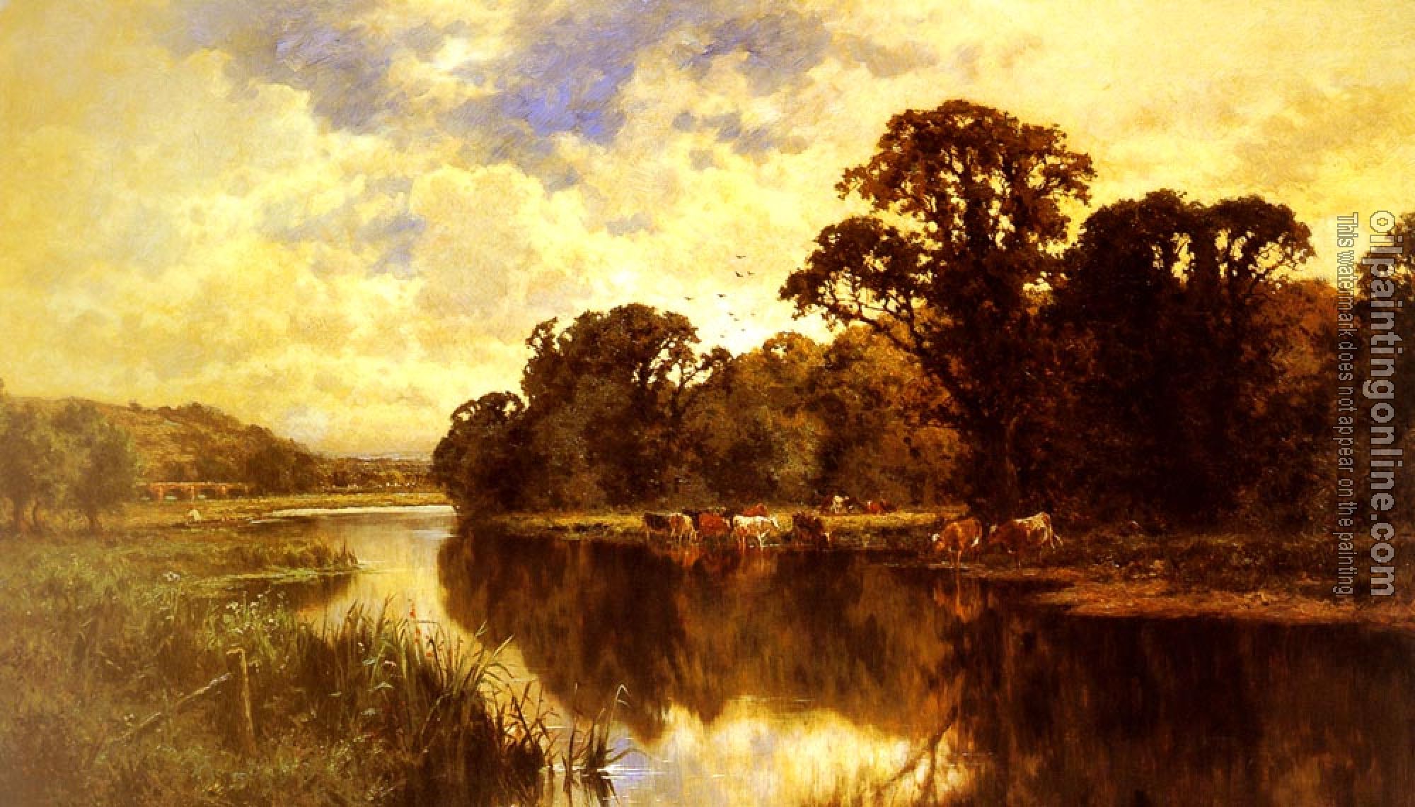 Parker, Henry Hillier - Cattle Watering on a Riverbank